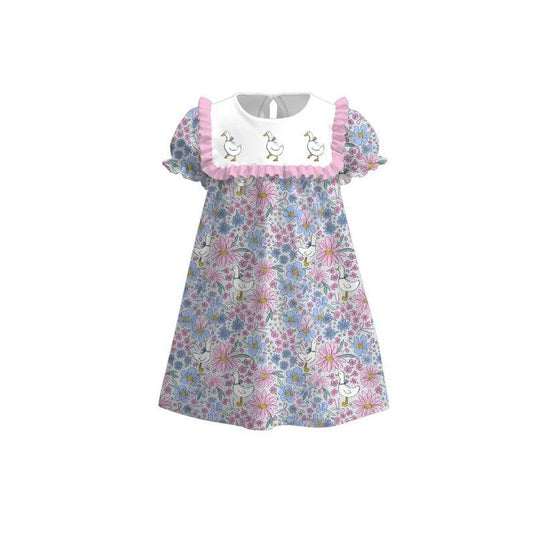 presale GSD3041 Baby Girls Gooses Floral Ruffle Sleeve Knee Length Dresses D 1125
