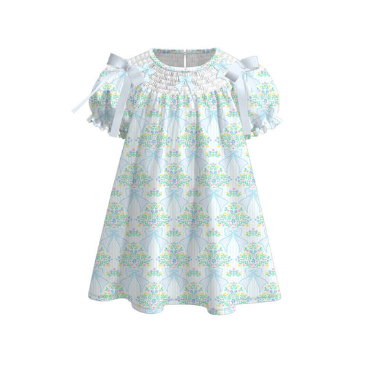 presale GSD3046 Baby Girls Green Flowers Bows Ruffle Sleeve Knee Length Dresses D 1125