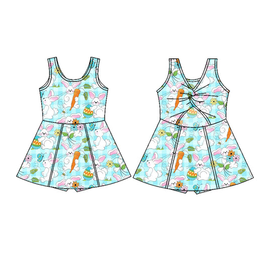 presale GSD3049 Baby Girls Sleeveless Rabbits Carrots Easter Yoga Shorts Knee Length Dresses D 1129
