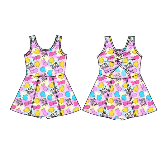 presale GSD3052 Baby Girls Sleeveless Colorful Rabbits Chicks Easter Yoga Shorts Knee Length Dresses  D 1129