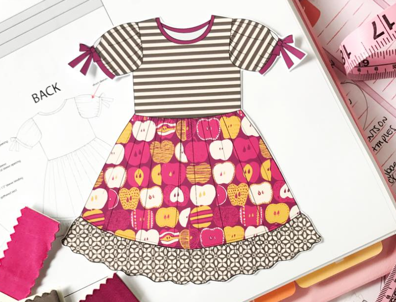 presale GSD3061 Baby Girls Apples Flowers Back to School Ruffle Stripe Knee Length Dresses  D 1129