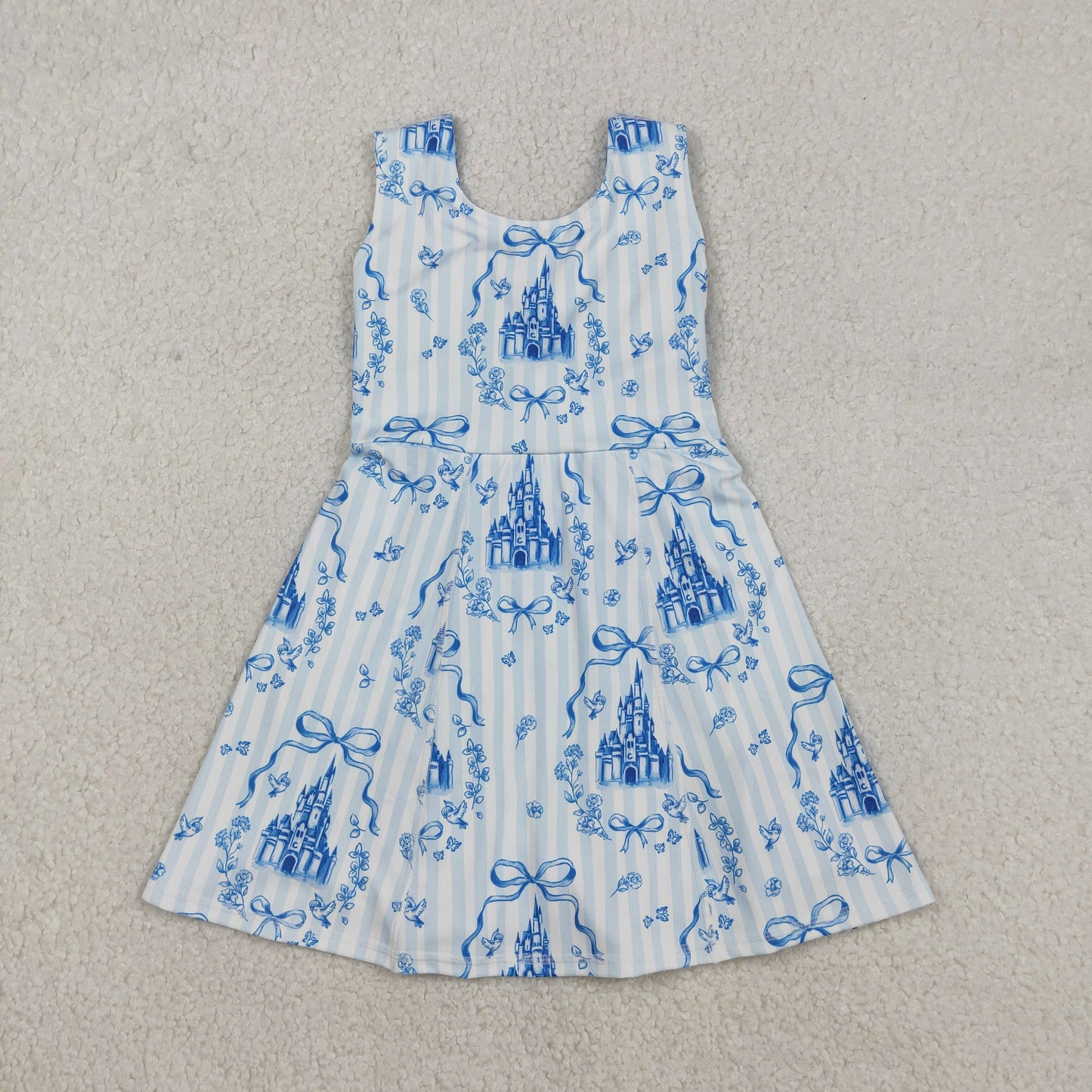 Sibling Baby Girls Blue Castle Athletic Active Wear Outfit with Top Shorts And Knee-Length Skirt Active Dresses for Kids