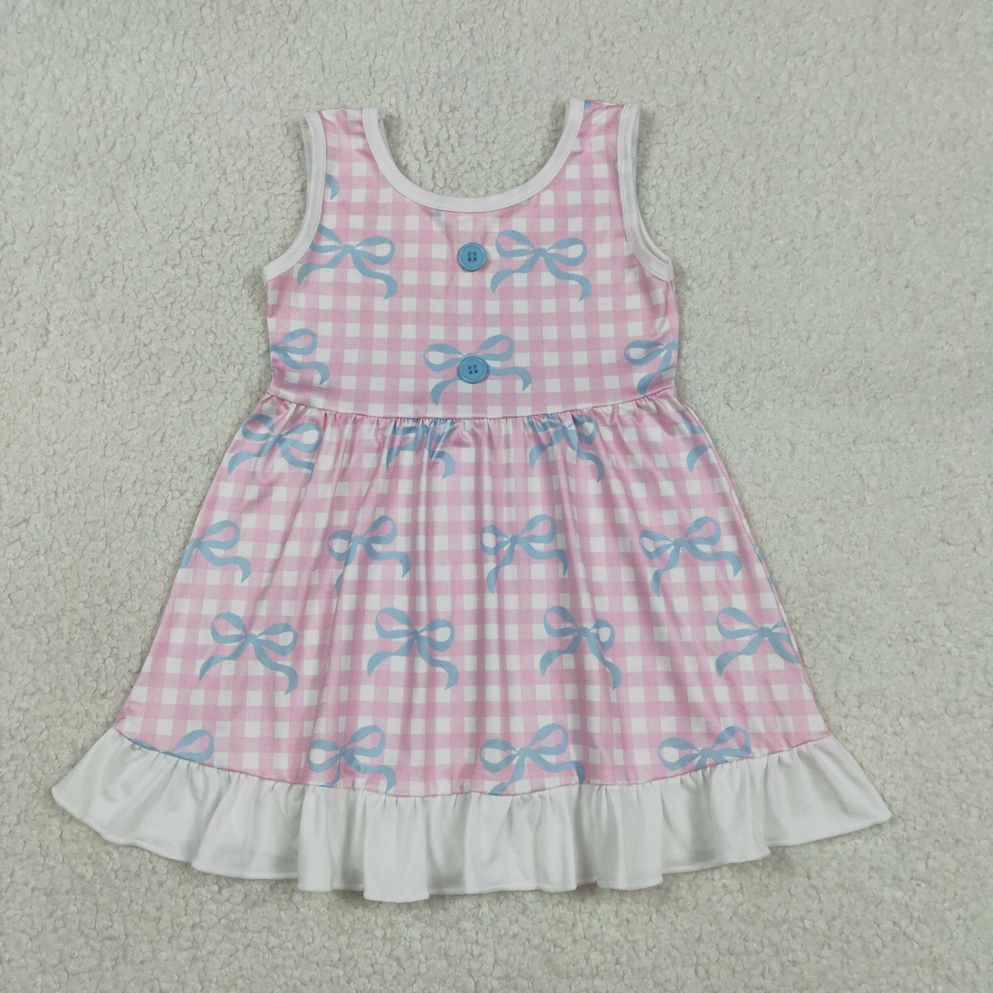 Baby Girls Knee-Length Ruffle Dress Pink Checked Sleeveless with Bows - Cute Summer Casual Outfit for Little Girls