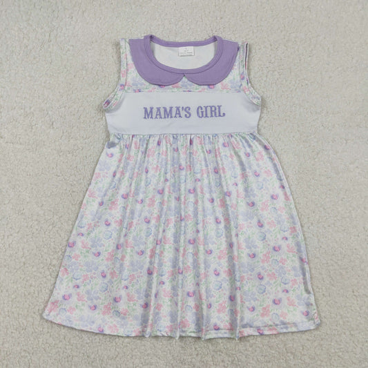 Baby Girls Lavender Floral Embroidery Mama's Girl Knee-Length Dress Feminine Elegant Clothing