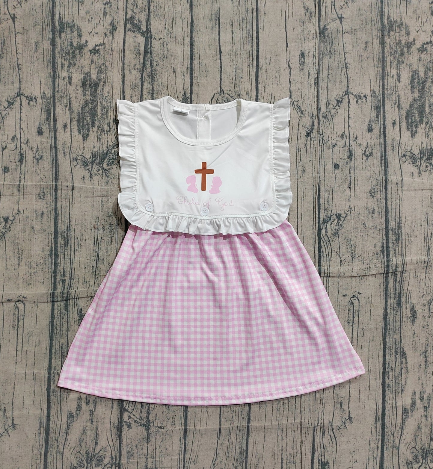 Pre-order Baby Baby Girls Sleeveless Cross Child of God Easter Checked Knee Length Dresses