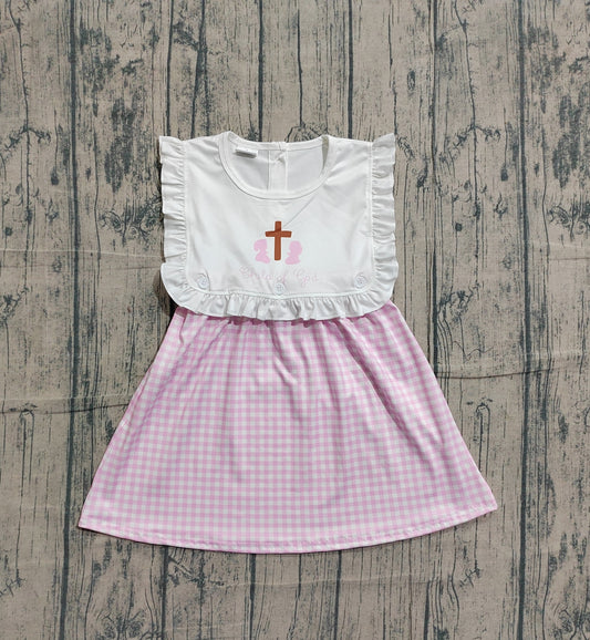 Pre-order Baby Baby Girls Sleeveless Cross Child of God Easter Checked Knee Length Dresses