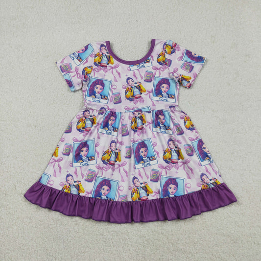 Baby Girls Checked Ruffle Knee-Length Dress with Bow Demon Hunter Theme Cute And Fashionable Children's Clothing