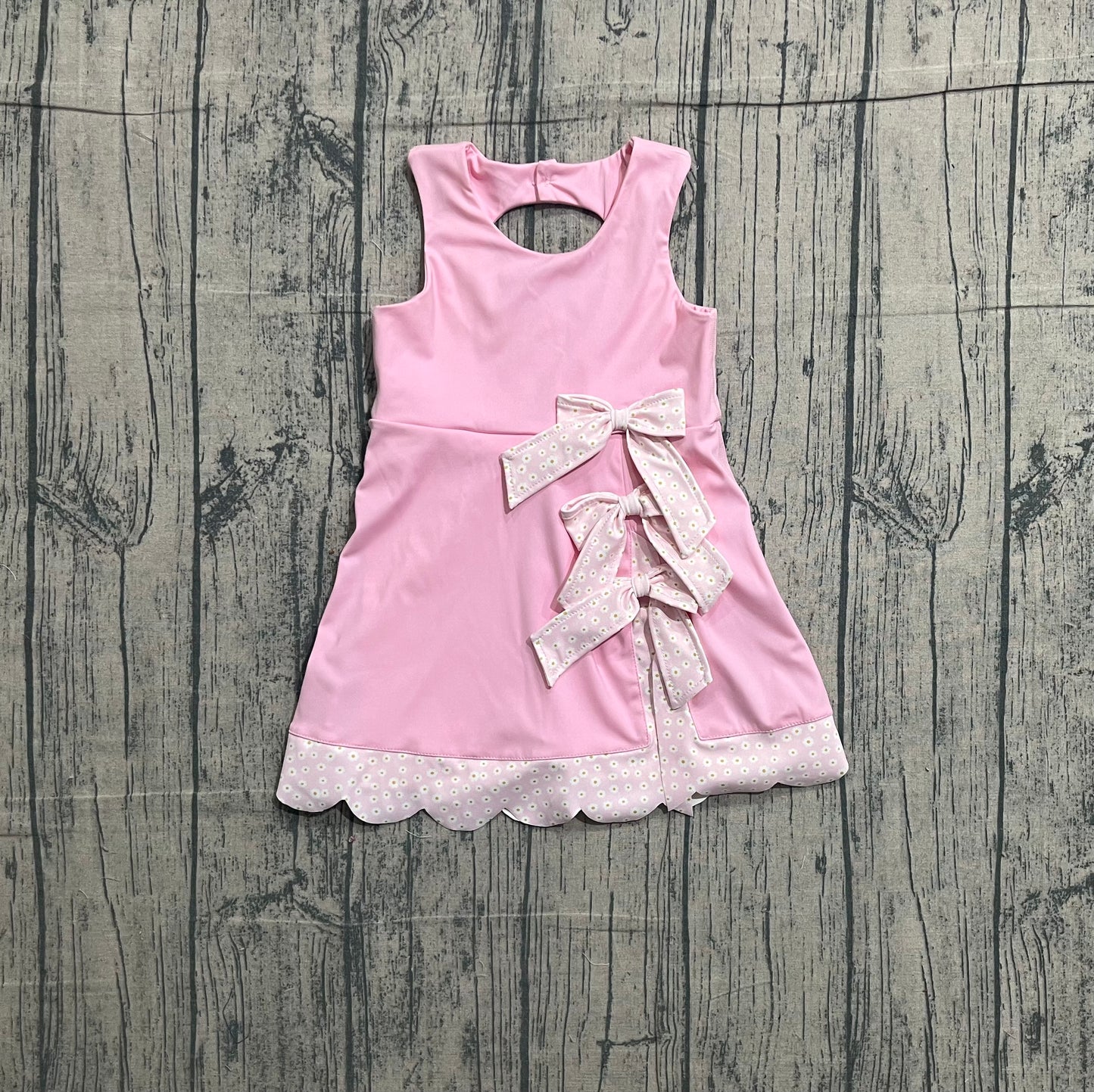 Pre-order Baby Girls Pink Sleeveless Bows Yoga Ruffle Shorts Knee Length Dresses