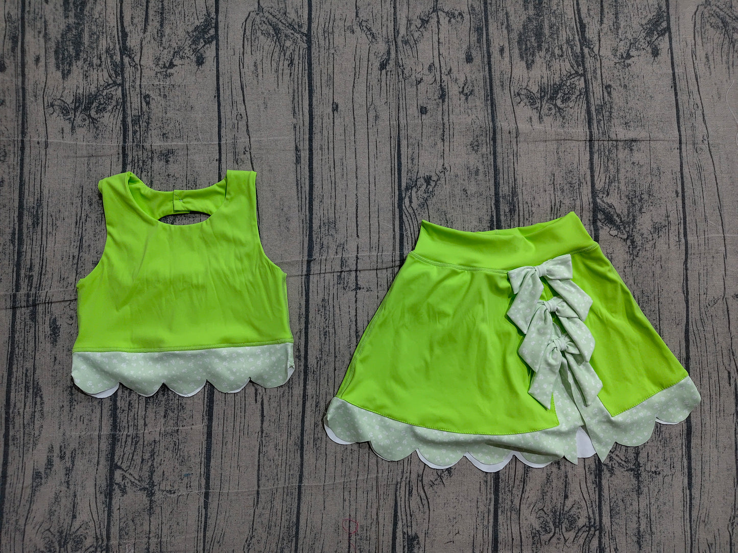 Pre order baby girl green active outfit athletic scallop skort set