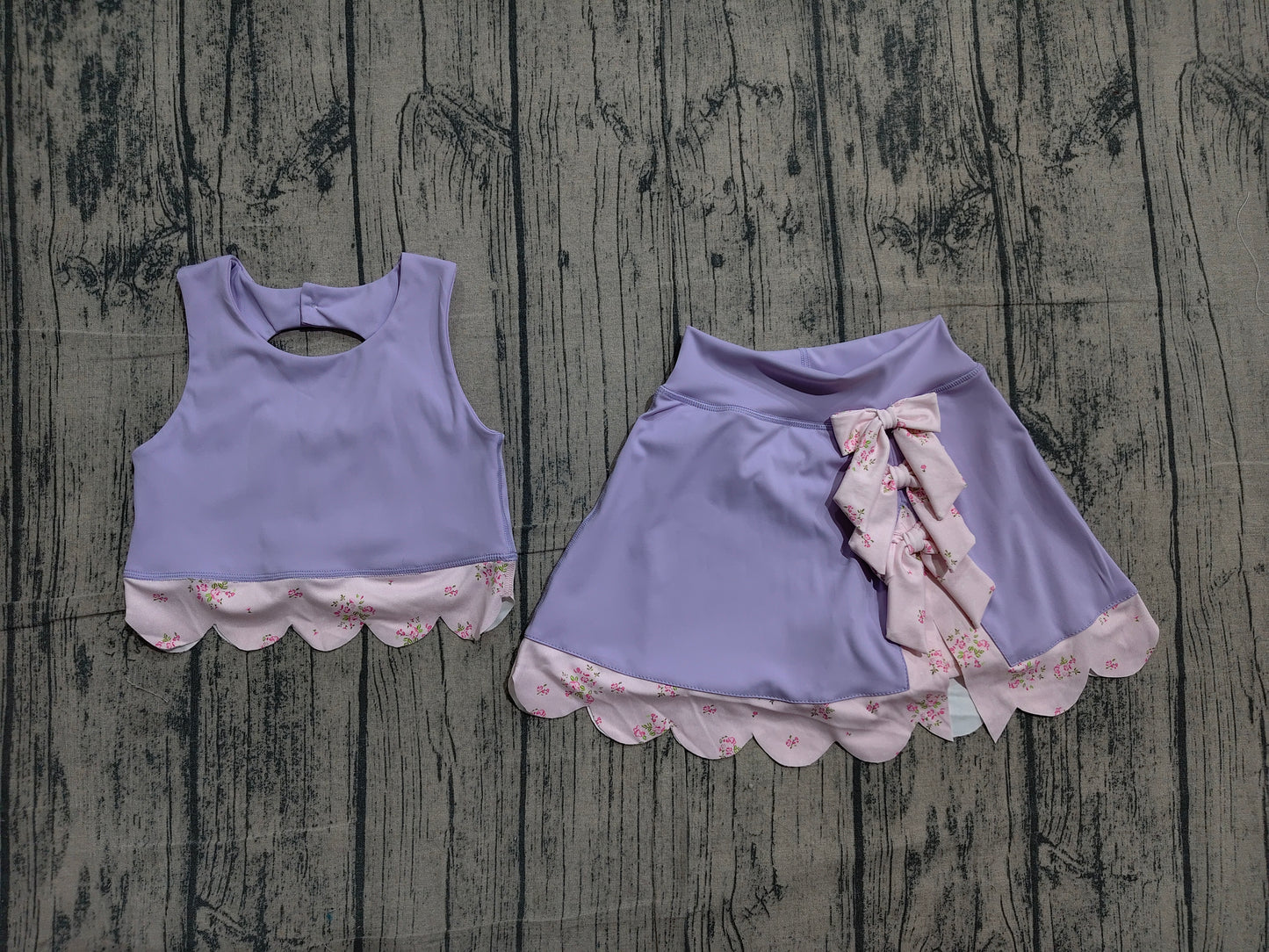 Pre order baby girl purple active outfit athletic scallop skort set