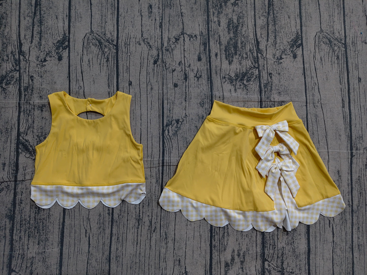 Pre order baby girl yellow active outfit athletic scallop skort set