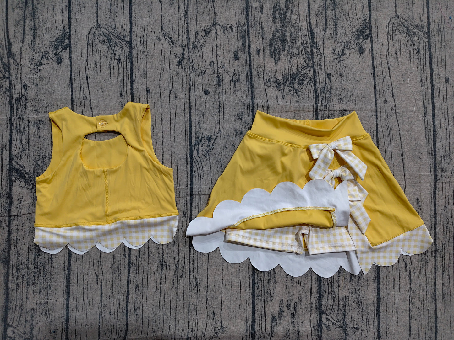 Pre order baby girl yellow active outfit athletic scallop skort set