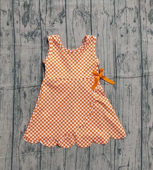 Pre-order Baby Girls Orange Checked Yoga Active Ruffle Shorts Knee Length Dresses