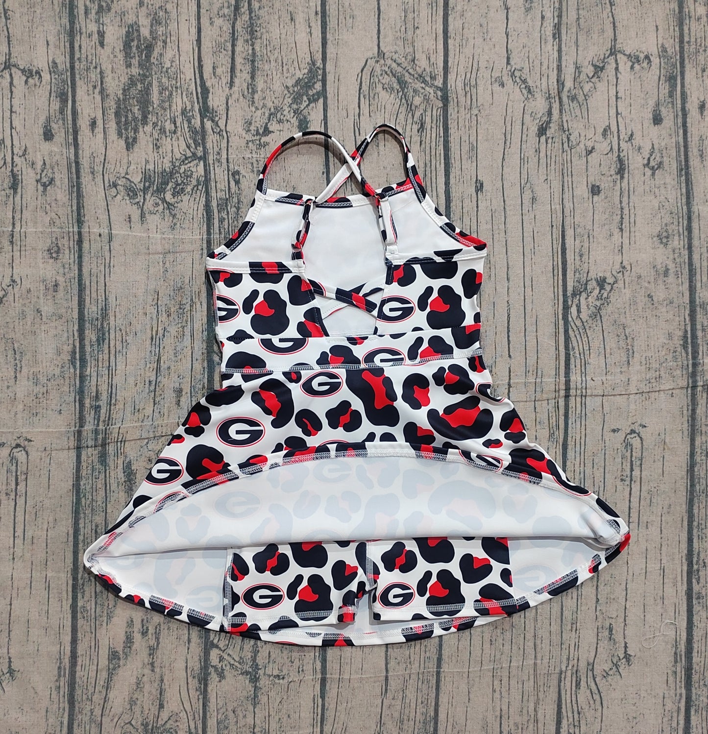 Pre-order Baby Girls Strap Black Red Leopard G Team Yoga Active Shorts Knee Length Dress