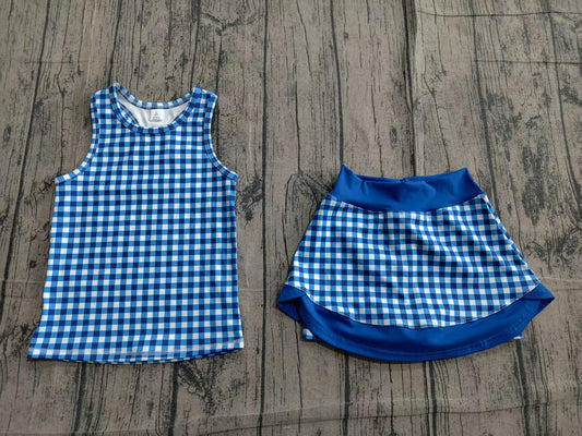 Pre order royal blue gingham active skort set girls athletic outfit