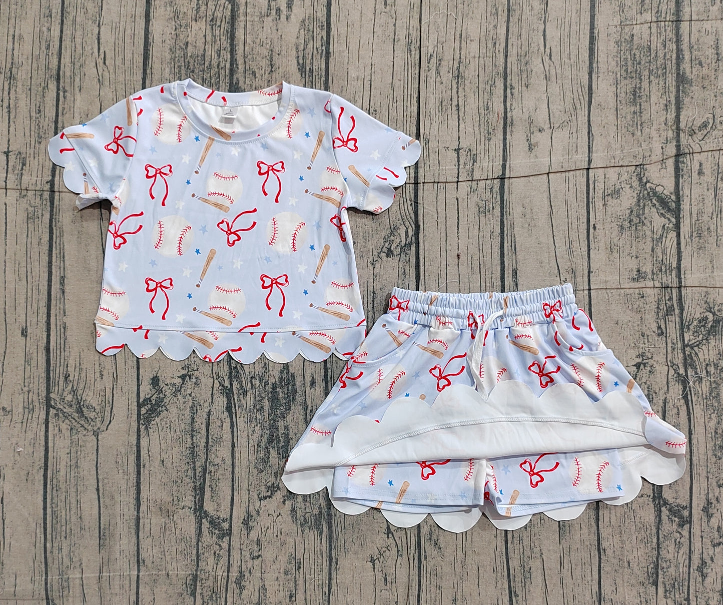 Pre order baseball and bows active athletic skort set