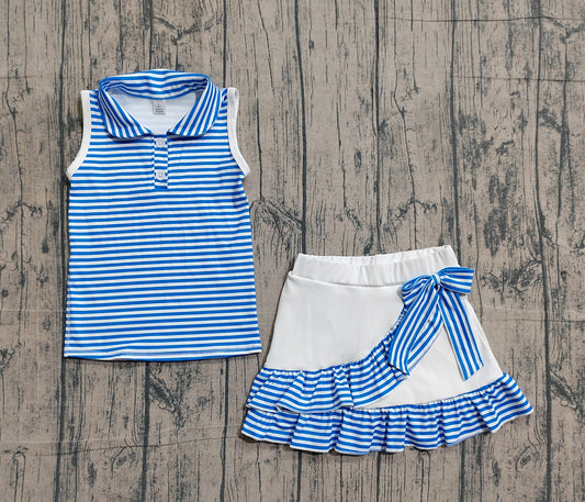 Pre order blue stripes active athletic ruffle skort set