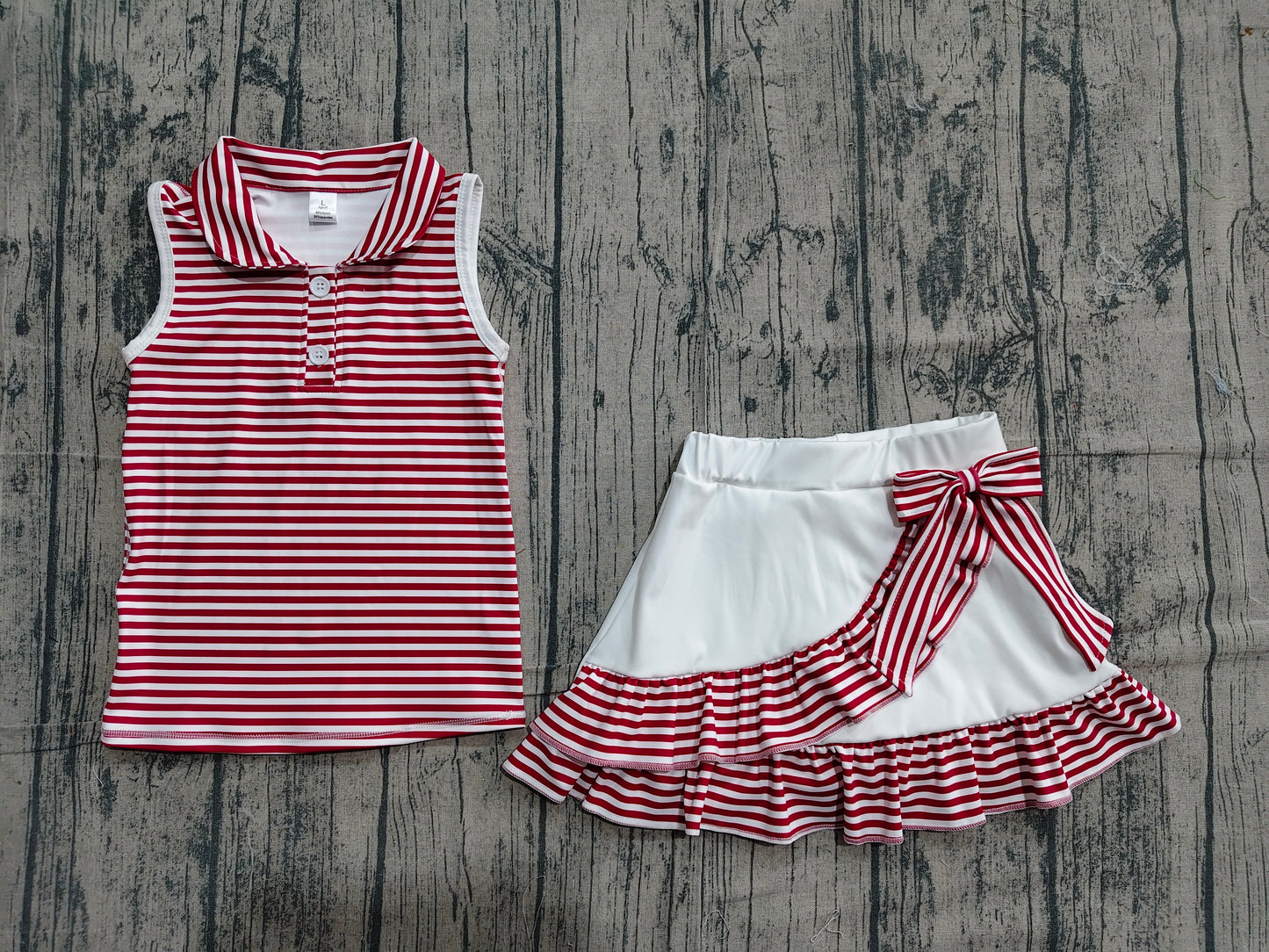 Pre order red stripes active athletic ruffle skort set