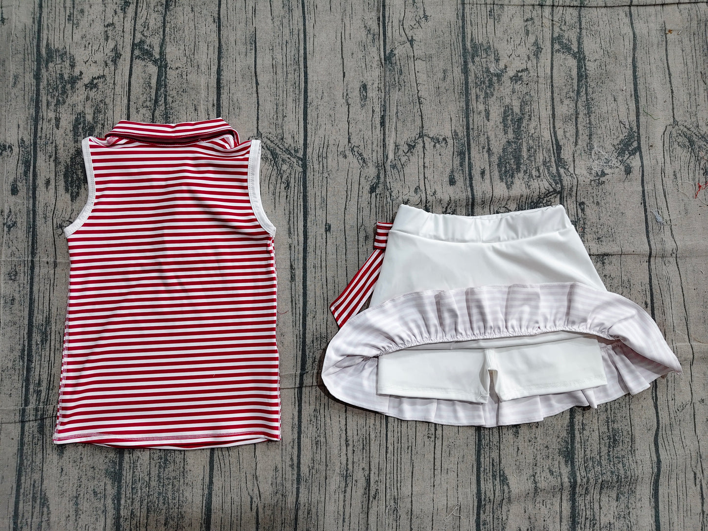 Pre order red stripes active athletic ruffle skort set
