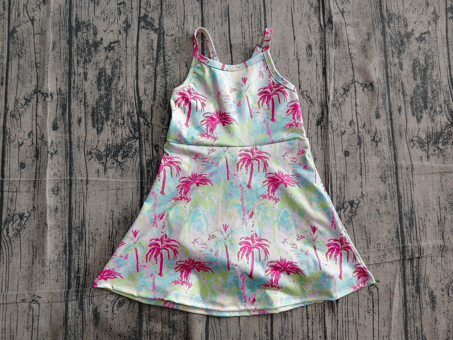 Pre order tropical Island vibe palm tree pattern abstract style athletic dress