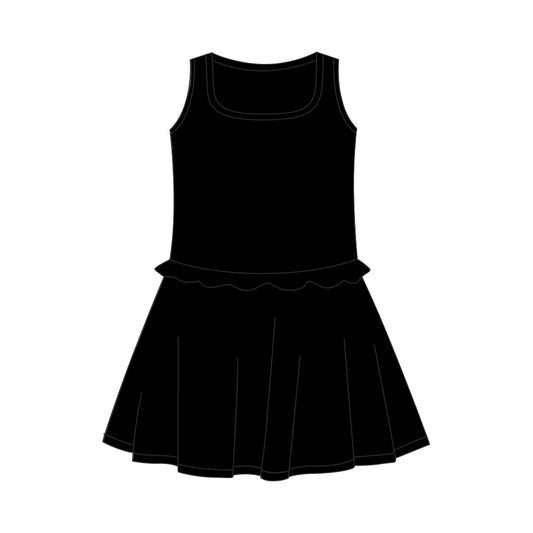 Presale Yoga fabric GSD3733  Baby Girls Summer Dresses Baby Girls Black Sleeveless Yoga Active Shorts Knee Length Dresses