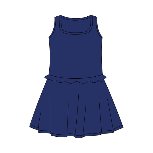 Presale Yoga fabric GSD3734 Baby Girls Summer Dresses Baby Girls Navy Sleeveless Yoga Active Shorts Knee Length Dresses