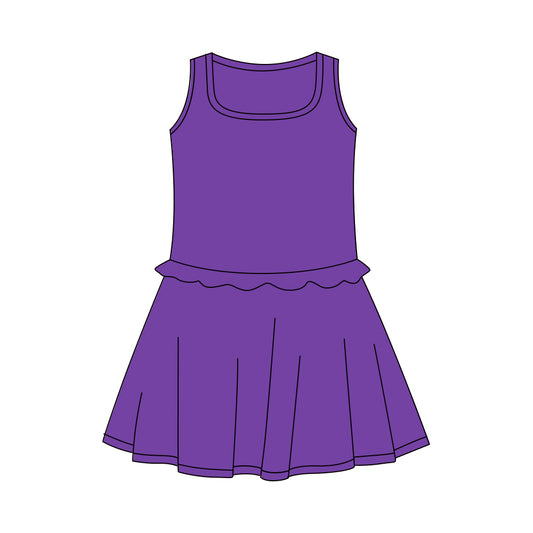 Presale Yoga fabric GSD3736 Baby Girls Summer Dresses Baby Girls Purple Sleeveless Yoga Active Shorts Knee Length Dresses