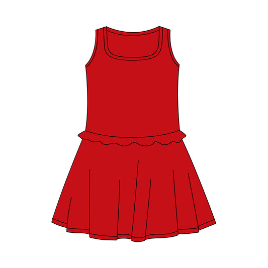 Presale Yoga fabric GSD3737 Baby Girls Summer Dresses Baby Girls Red Sleeveless Yoga Active Shorts Knee Length Dresses