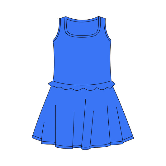Presale Yoga fabric GSD3738 Baby Girls Summer Dresses Baby Girls Blue Sleeveless Yoga Active Shorts Knee Length Dresses