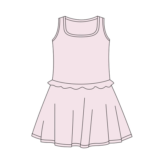 Presale Yoga fabric GSD3741 Baby Girls Summer Dresses Baby Girls Light Pink Sleeveless Yoga Active Shorts Knee Length Dresses