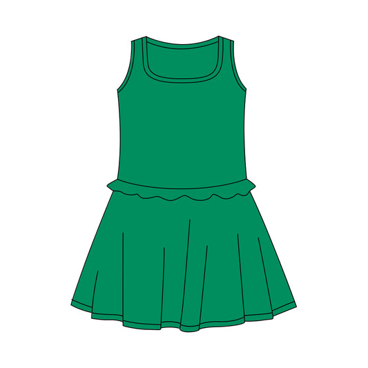 Presale Yoga fabric GSD3742 Baby Girls Summer Dresses Baby Girls Green Sleeveless Yoga Active Shorts Knee Length Dresses