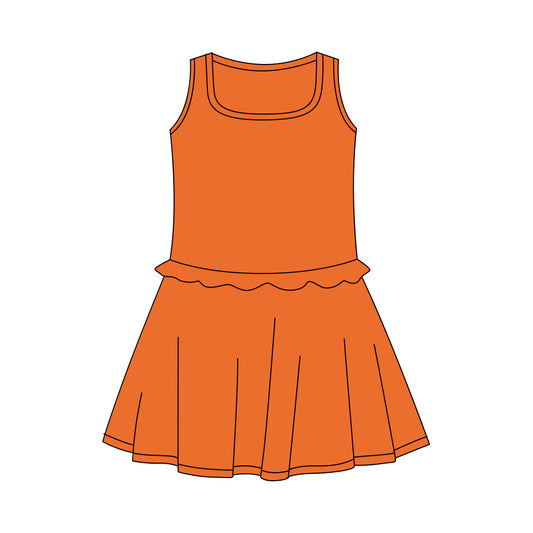 Presale Yoga fabric GSD3743 Baby Girls Summer Dresses Baby Girls Orange Sleeveless Yoga Active Shorts Knee Length Dresses