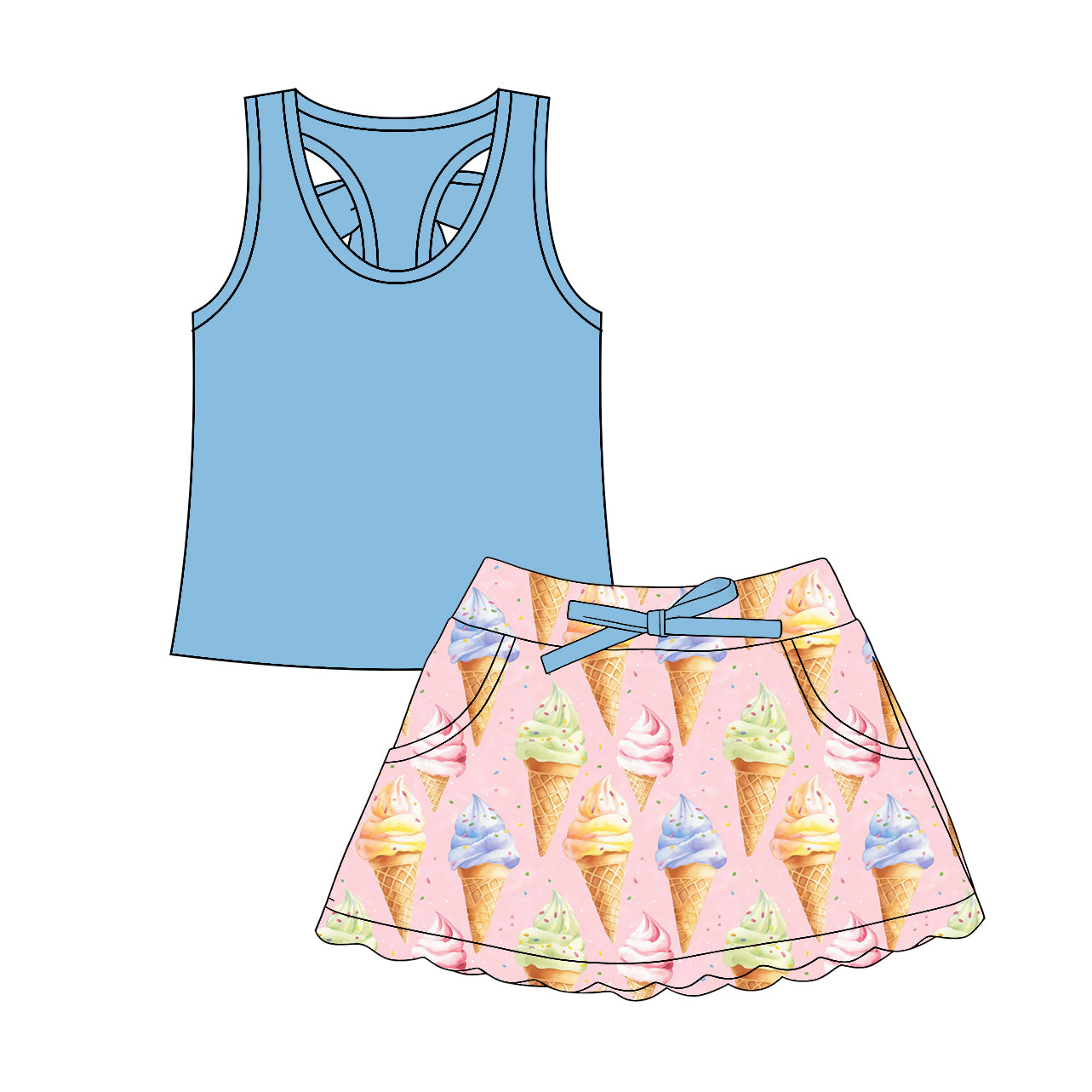 Pre order ice cream tank skirt set summer clothing