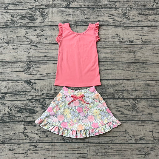 Pre order pink top floral active skort set girls athletic outfit