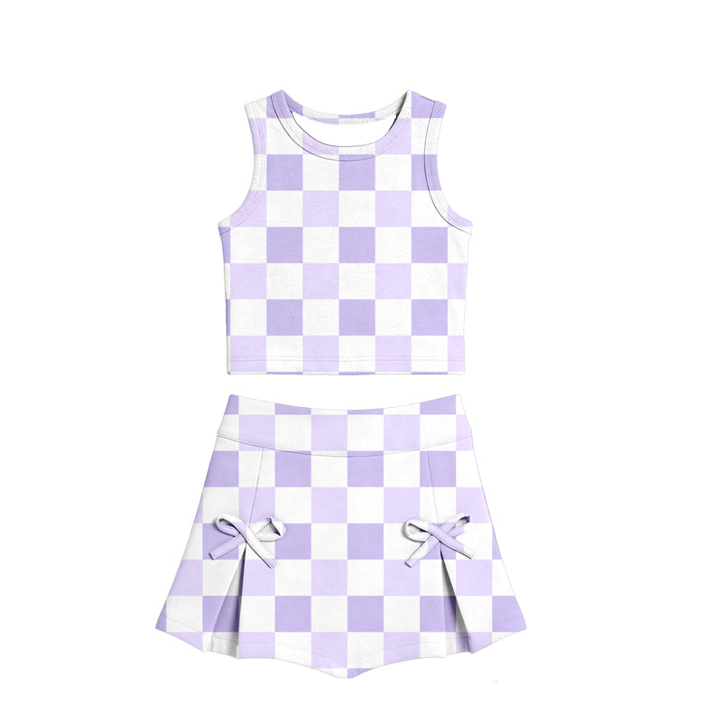 Pre order active purple checkered athletic skort set