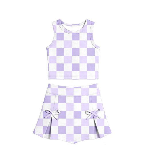 Pre order active purple checkered athletic skort set