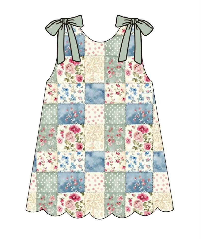 Pre order strap patchwork scallop dress