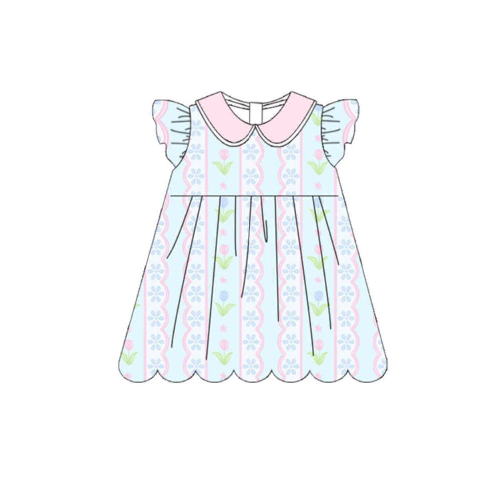 Pre order striped flower collared dress kids dresses