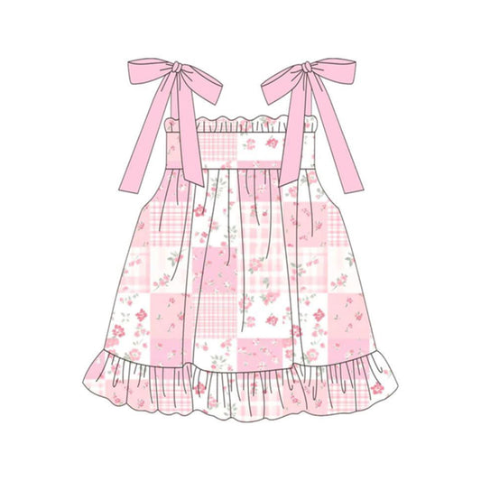 Pre order pink flower patchwork strap dress
