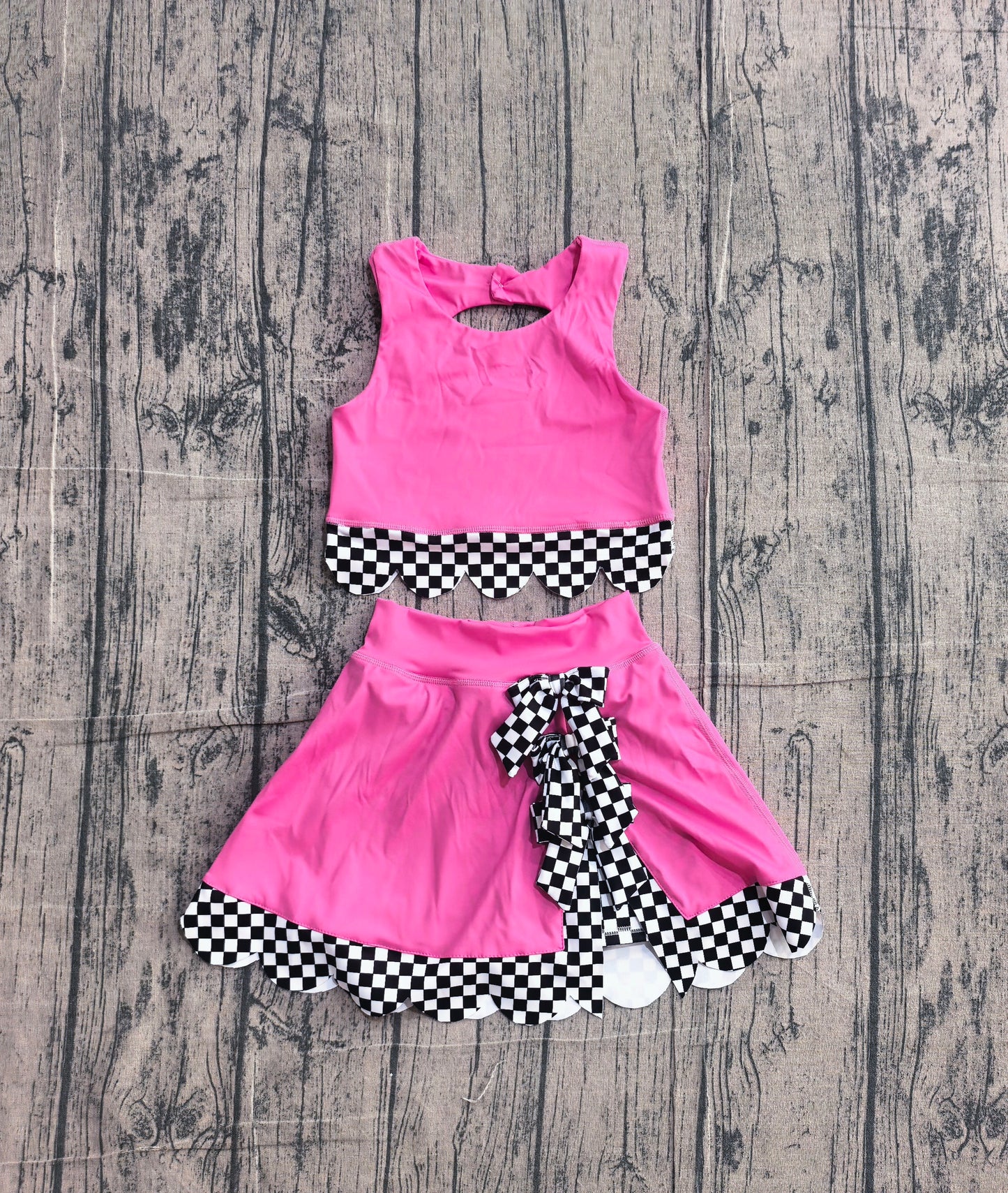 Pre order hot pink bow scallop active skort set girls athletic outfit