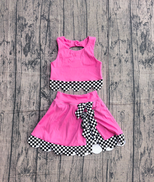 Pre order hot pink bow scallop active skort set girls athletic outfit