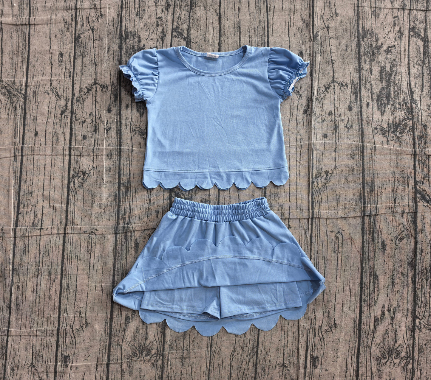 Pre order blue scallop skort set