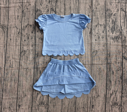 Pre order blue scallop skort set