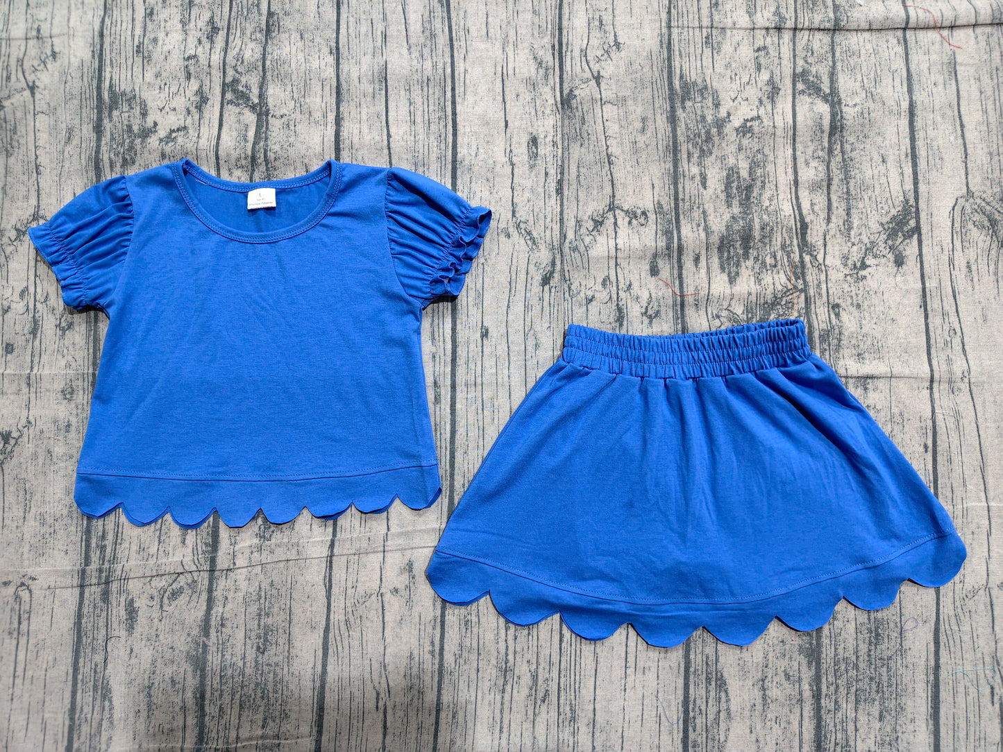 Pre order cotton royal blue scallop shorts set