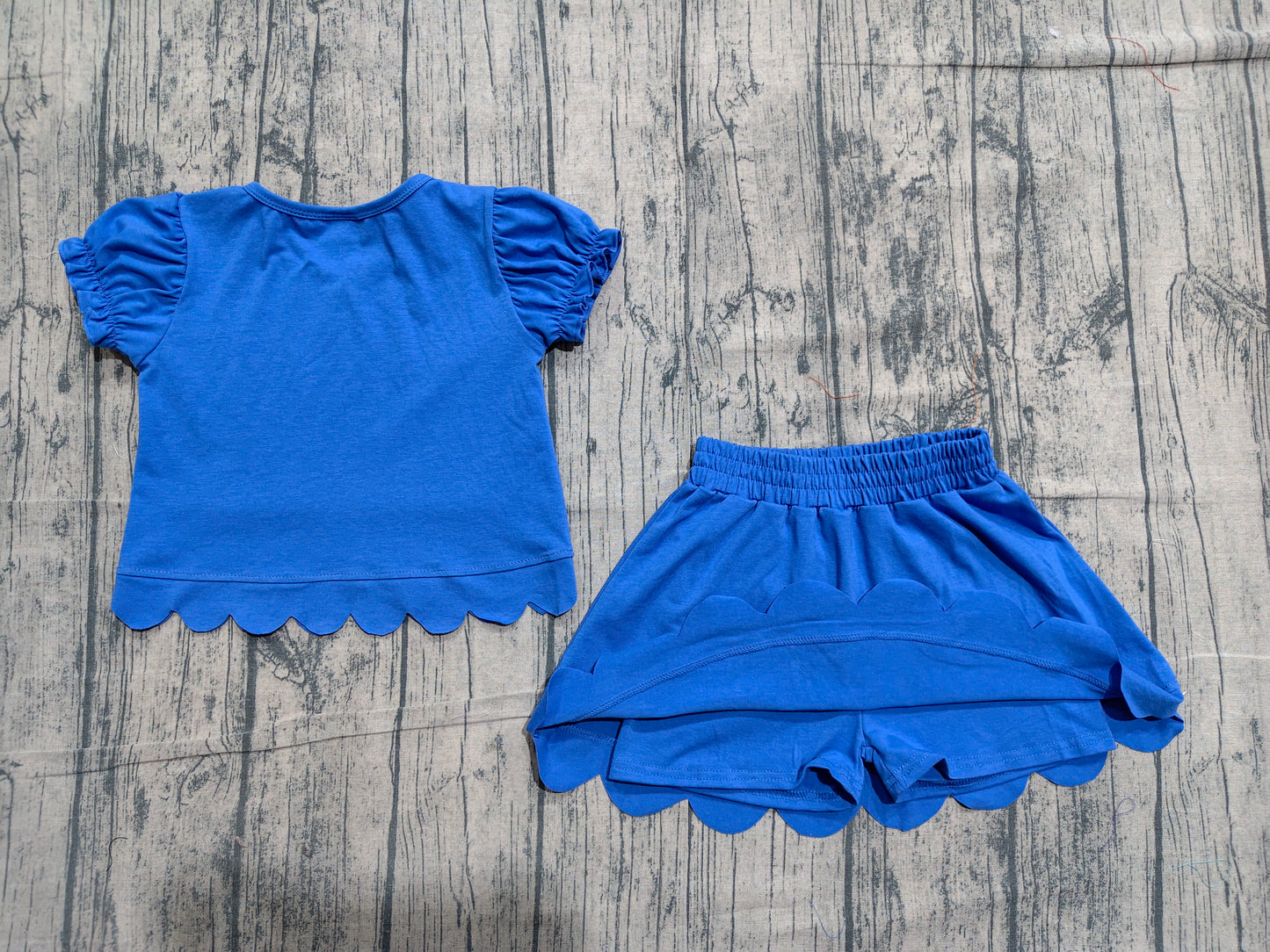 Pre order cotton royal blue scallop shorts set