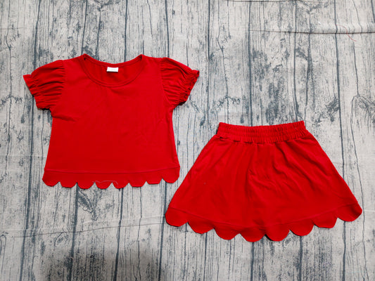 Pre order cotton red scallop shorts set