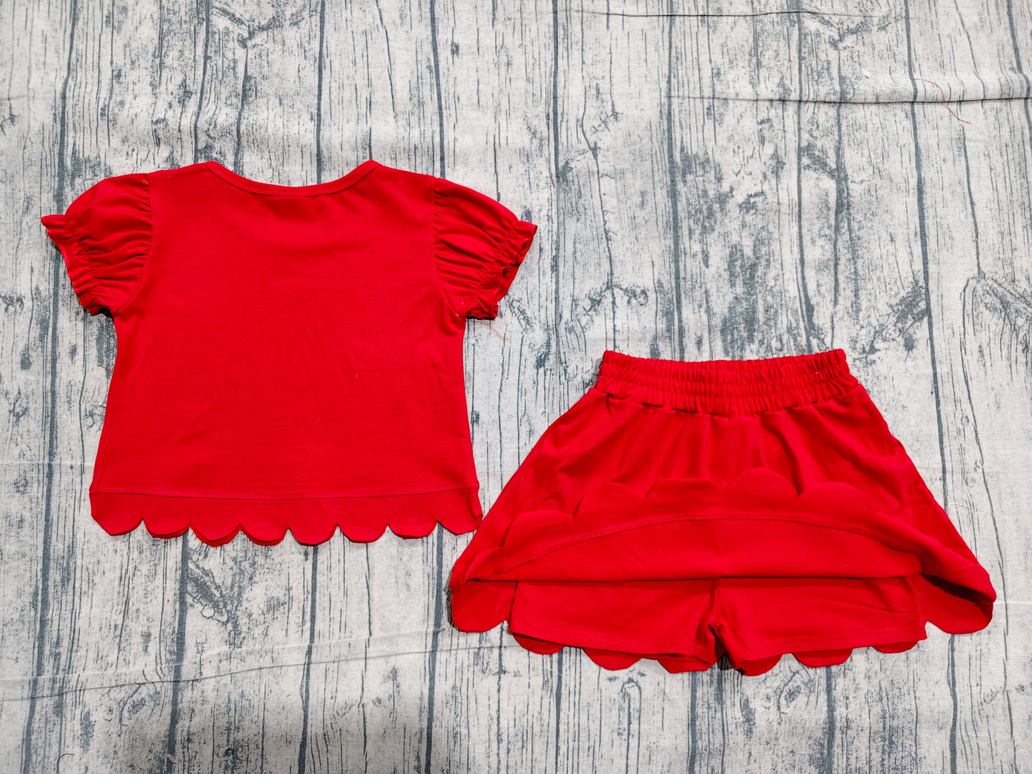 Pre order cotton red scallop shorts set