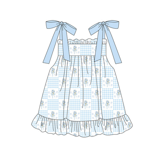 Pre order blue floral patchwork strap dress