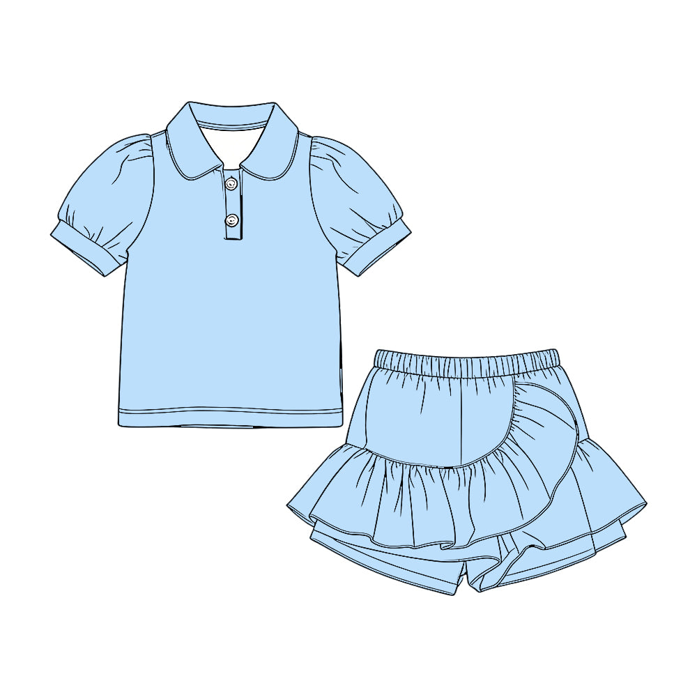 Pre order solid cotton polo ruffle skort set girl clothing