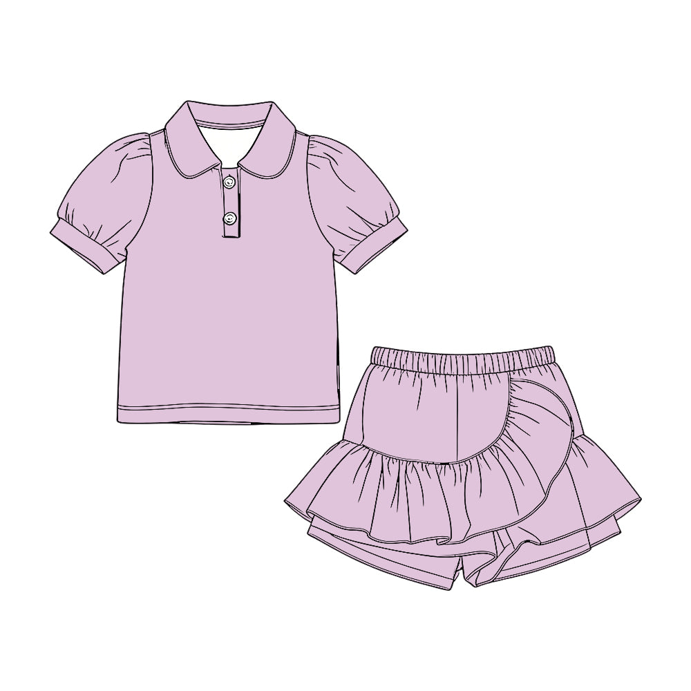 Pre order solid cotton polo ruffle skort set girl clothing